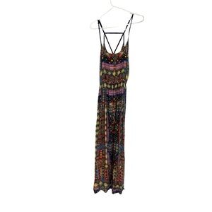 Lola P. Maxi Dress Aztec Geo Print Adj. Spaghetti Racerback Strap Flowy Beachy M